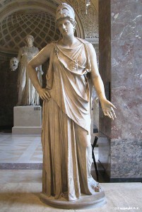 Athena Pacifique, a marble adaptation of the bronze Piraeus Athena of 350-340 BCE. Paris, Louvre Museum., galerie de la melpomene